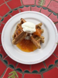 photo of barley oat waffles with apricot compote by Dorothy Calimeris