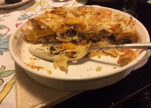 butternut squash and mushroom pie in a pie plate