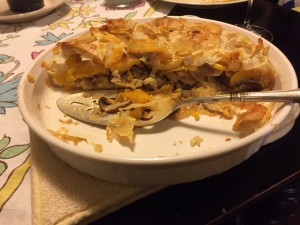 butternut squash and mushroom pie in a pie plate