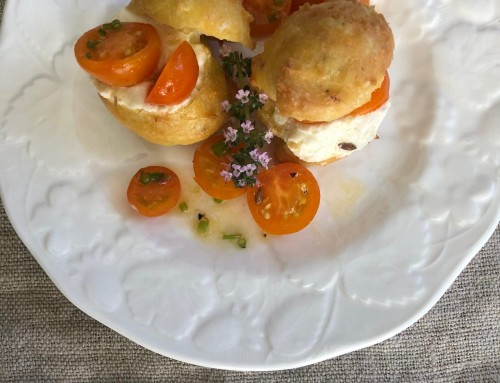 Chevre Puffs with Goat Cheese and Lavender Tomatoes