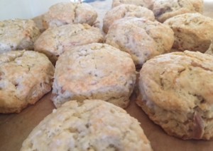 an array of freshly baked coconut biscuits