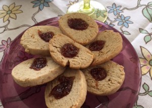 Gorgonzola Walnut Cookies with Fig Jam on a plate