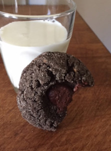 Nutella thumbprint cookie and a glass of milk.