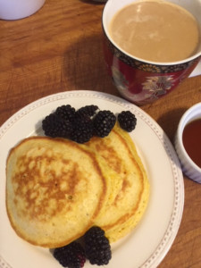 Image of pancakes and berries. Recipe by Dorothy Calimeris.